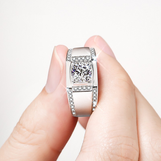 Star holds one carat moissanite solitaire diamond ring for men, fashionable couple, wedding proposal ring, platinum platinum gift for girlfriend on Chinese Valentine's Day, 18K gold ring, 1 carat, contact customer service and note the circle number