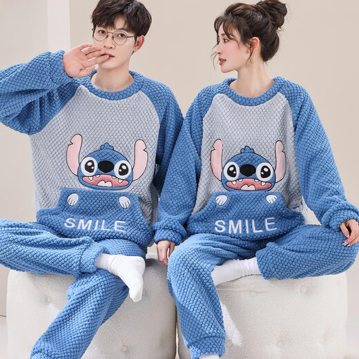 Modal buy one get one free couples pajamas for women winter coral velvet plus velvet thickening men's flannel home clothes suit winter velvet gray pink SpongeBob SquarePants M female M + male XL