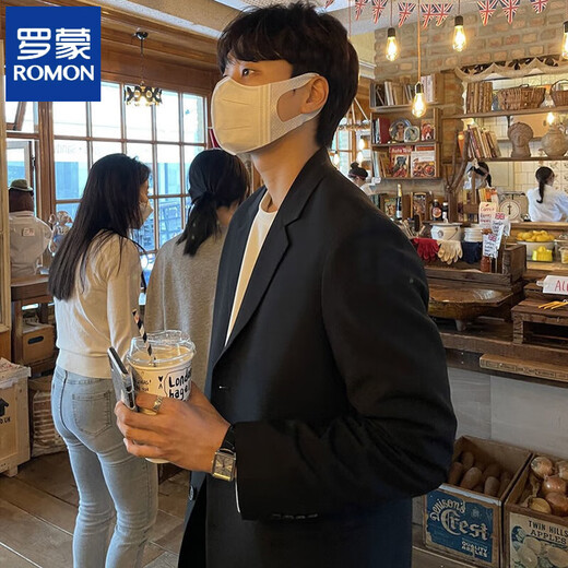 ROMON Korean-style suit jacket for men, high-end college student interview formal loose casual handsome suit three-piece black three-piece suit (suit + shirt + trousers) L 110-125 Jin Jin equals 0.5 kg