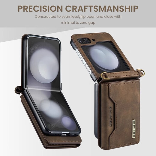 【顺丰包邮】适用三星GalaxyZFlip6手机壳新款带挂绳肩带支架皮套 A/卡其色-卡包+肩带+壳-顺丰包邮 三星Galaxy Z Flip6