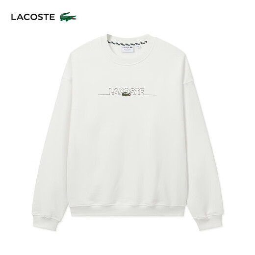 LACOSTE法国鳄鱼男装法国制造宽松版型棉质圆领套头运动卫衣|SH3878 70V/米白色 S 3
