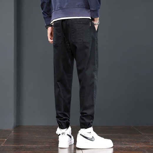 Charluoel Casual Hosen Herren Frühlings- und Herbststil Hosen Herren Krawatten Harem Hosen Sporthosen Herren Neun-Punkte-Tide Long Hosen 689 Black XL (125-145jin [Jin gleich 0,5 kg]))