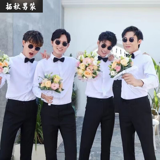 
Mai Chao Shang best man dress wedding white shirt brother group groom suit men's shirt full dress vest main picture L