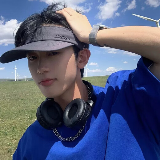 
Muwan sun protection hat men's summer face covering and showing small UV sun hat running sports duck tongue empty top sun hat UVL-black