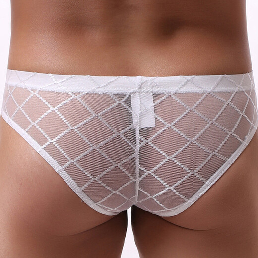 Long Night Sexy Underwear Abnormal Masculine Mesh Transparent Low Waist Concave-convex Large Pouch U-convex Design Transparent White M(66-76CM)