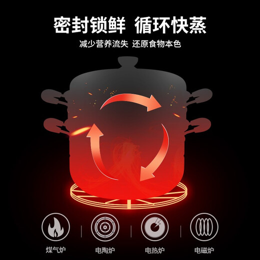 SUPOR steamer 304 stainless steel soup pot multi-bottomed household multi-functional large-capacity gas induction cooker universal high arch cover EZ28BS04丨 28cm