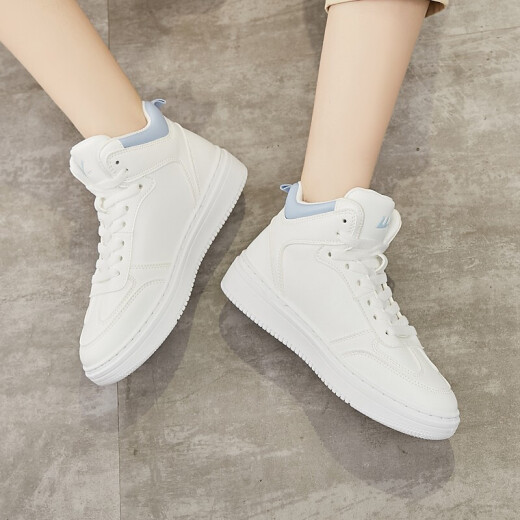Warrior Women's Shoes Trendy Sports White Shoes High-top Sneakers Versatile Casual Shoes WXY-L279N White Blue 37