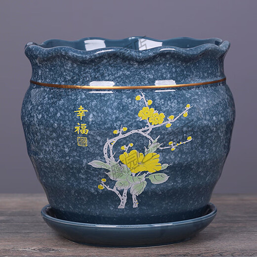 
JPHZNB flower pot, new style pot, ceramic pot with tray, simple new Chinese style balcony green plant orchid pot plant succulent flower, gray 7170 happiness one, ceramic x medium
