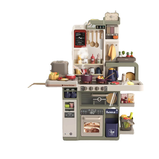 Baby Valley Children's House jouant de la cuisine de cuisine Ensemble de jouets électriques Simulation de cuisine fille bébé garçon d'anniversaire cadeau d'anniversaire hauteur 85 cm Spray [63 accessoires] Haitang rouge avec batterie rechargeable + chargeur + version de charge des tournevis