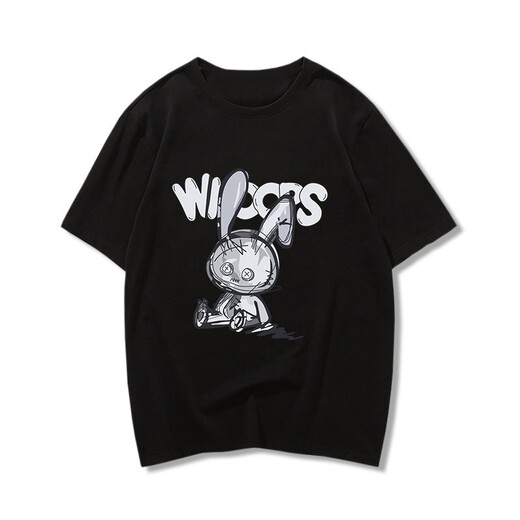 SHANIDOLUO Ropa de verano para mujeres de gran tamaño NUEVO Producto Fat Hermana Fat Slim Pareja de dibujos animados Camiseta de algodón 16835 Black XL Recomendado 100-125Jin [Jin equivale a 0.5 kg] para usar
