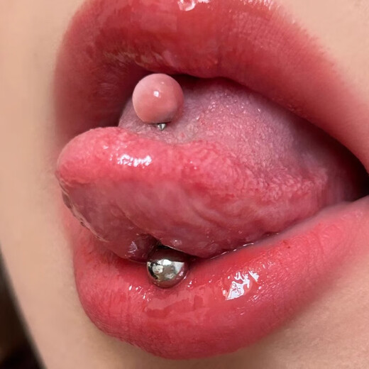 Spring Brocade and Autumn Carp Super Beautiful Flashing Cat's Eye Tongue Nail Can Drink Hot Girl Tongue Nail Medical Titanium Steel Sweet and Cool Puncture Jewelry Pink Rod Length 14mm Rod Thickness 1.6mm