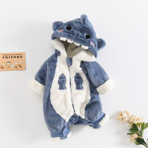 G.DUCKKIDS Little Yellow Duck Baby Onesie Autumn and Winter Boys Baby Clothes Thickened Little Monster Pajamas Home Clothes Cute Climbing Out 23805 Shark 90cm Recommended 80-90cm 1 and a half years old - 2 years old