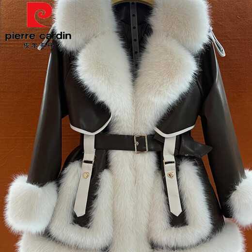 皮尔卡丹（pierre cardin）新款仿狐狸毛皮草外套女中长款海宁派克服年轻时尚大衣冬季显瘦女 米白色 M 100-115斤