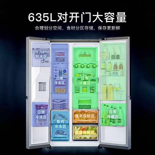 LG 635L冰箱双开门 智能制冰机 家用大容量对开门冰箱透视窗小冰吧 风冷无霜变频电机节能 净味养鲜 【款制冰机透视窗】S653MWW87D