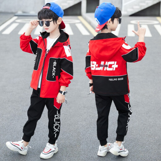 Shangbi Cool Children's Clothing Boys and Girls Suits Spring Clothes 2021 New Style Western Handsome Medium and Large Children's Jackets and Pants Two-piece Set Little Boy Clothes Autumn Internet Celebrities Fashionable Korean Version Trendy Black Green Two-piece Set 140 Sizes