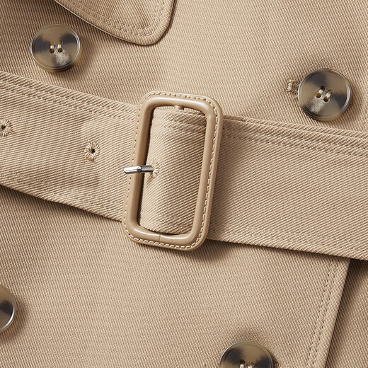 Xiangying High-End-Windbreaker-Frauenfrührung und Herbst 2025 Herbst-Outfit Neues Pendeltemperament Doppelbrust mit mittlerer Länge Khaki-Jacke Khaki S