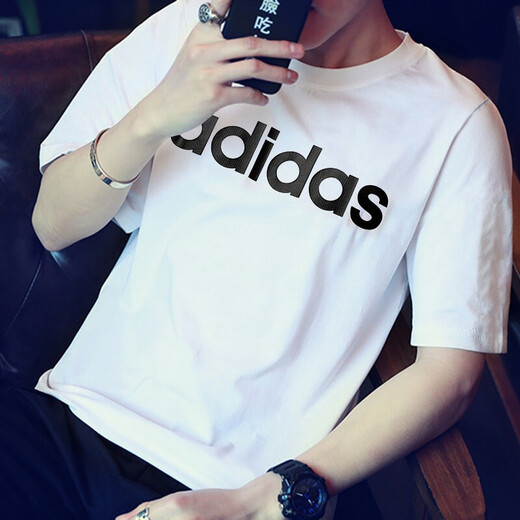 
Adidas short-sleeved men 2025 summer fashion trend casual breathable fitness training round neck half-sleeved sports T-shirt men GP4885/small logo/white XL