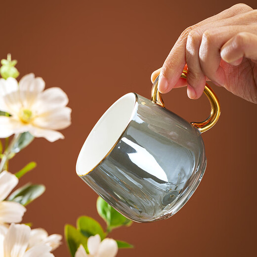 Huangtong Jingdezhen light luxury tea set ceramic cup set water cup complete set of water set household Nordic style high-end gift Aegean Sea Galaxy Gray 8-piece set gift box