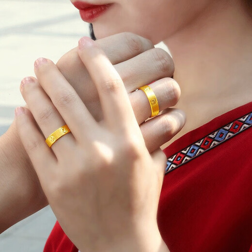 Aoxi solid gold ring for men and women pure gold 9999 couple ring wide version glossy diamond ring plain ring ring 7.65g ring mouth 9-26 remarks single support inspection