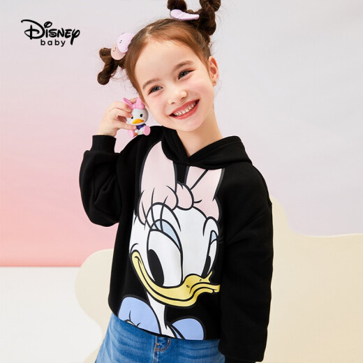 Disney Disney Children's Clothing Girls' Knitted Hooded Non-Fleece Sweatshirt Pullover Thick Cartoon Cute Top 2020 Winter DB031EE02 Carbon Black 130cm