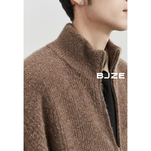 Earl Zall stand collar cardigan wool sweater jacket men's double zipper sweater men's 2024 autumn and winter new Y441558 shadow gray L (175)