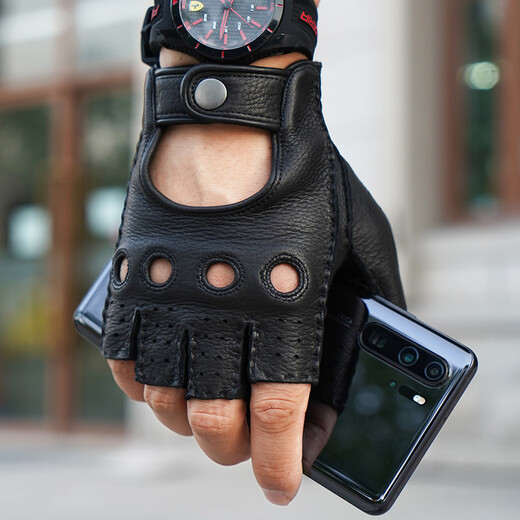 Lootis NOOLDERS men's half-finger retro driving deerskin gloves retro motorcycle riding driving gloves half thin black L size