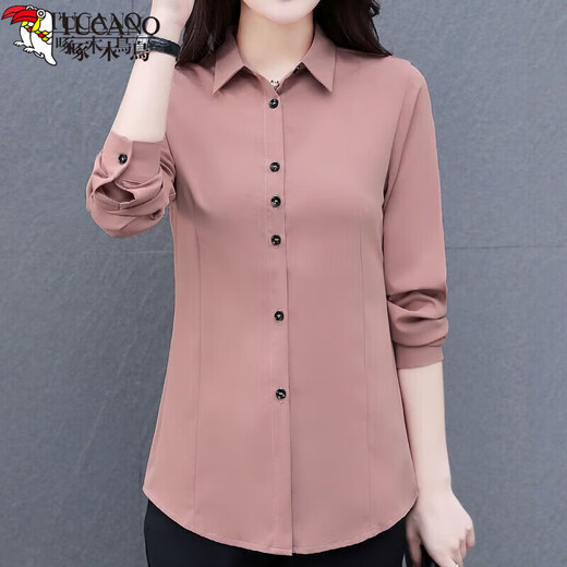 Woodpecker Shirt Women's Shirt 2022 Women's Comfortable and Versatile Casual Long Sleeve Mid-Length Outerwear Style Slim and Fashionable Rust Red 2XL Recommended 115-130 Jin Jin equals 0.5 kg