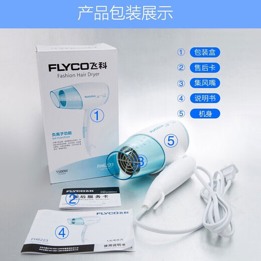 飞科（FLYCO）电吹风机家用大功率吹风筒可折叠便携式吹风机 FH6223蓝色