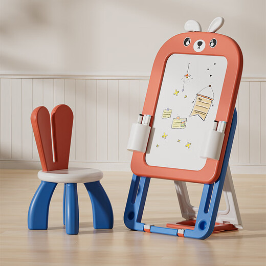 Katio Paintboard Children's Bracket-type Household Baby Erase Dust-Free Graffiti Writing Board Magnetic Child Birthday Gift Toys [Khaki] Belt: Paintbrush*8+ Board Eraser+Magnetic [Bunny Paintboard]