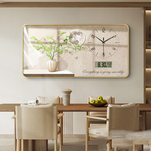 Call the Wall Modernes, helles, luxuriöses Restaurant-Dekorationsgemälde mit Uhr, Wohnzimmer-Sofa-Hintergrundwand, hochwertiges Wandgemälde, kreatives Esszimmer-Hängegemälde, Wish All Things Come True, 80 x 40 cm, Kristallporzellan + Rahmen aus Aluminiumlegierung