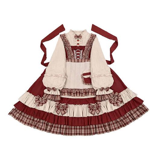 Shaquhe Lolita skirt berry girl op retro little red riding hood cloak long-sleeved Japanese dress lolita dress fairy burgundy dress 165 S