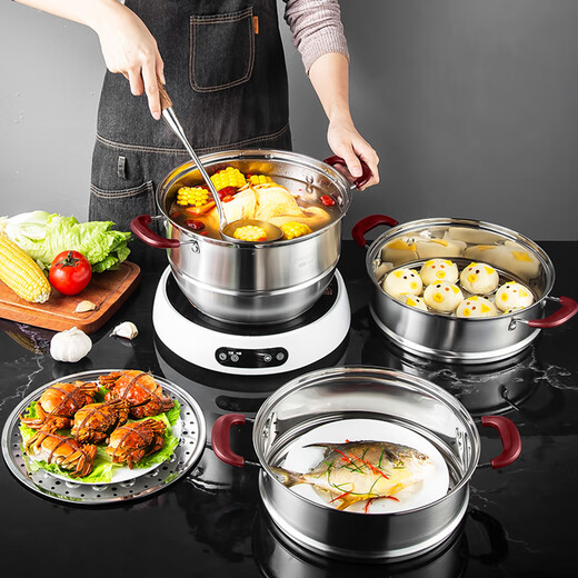 Meichu (MAXCOOK) 304 stainless steel steamer, second-layer re-bottom, gas furnace induction cooker, universal 28cm, three-layer MCZ693