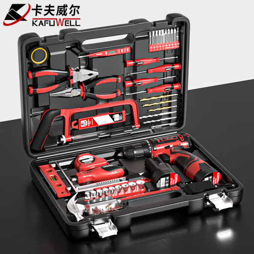 卡夫威尔126件手电钻工具箱套装家用双电池电动螺丝刀组套五金工具 P3893A
