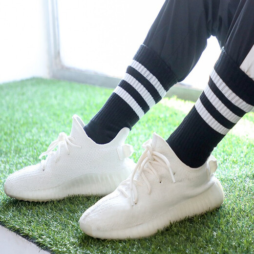 阿迪达斯 （adidas）长筒袜男袜子新款三条纹运动袜吸湿排汗透气亲肤 FH6629黑色白条纹 3942