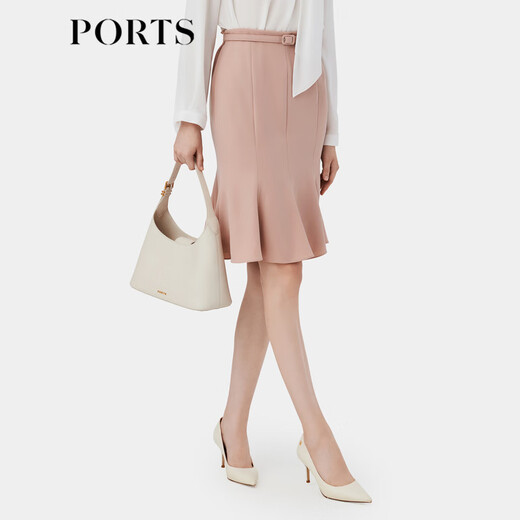PORTS Women's Autumn New Gentle Style Belt Decoration Hip Fishtail Skirt ALN8S001JWP048 Pink XS (2)