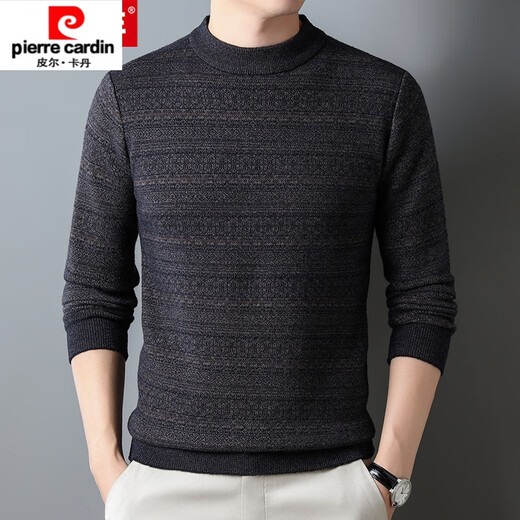 Pier Cardin pure sweater men's thickened winter new middle-aged half-high neck striped sweater warm knitted sweater autumn clothes 15832 camel color 165/M suggests 100-115Jin [Jin equals 0.5 kg]