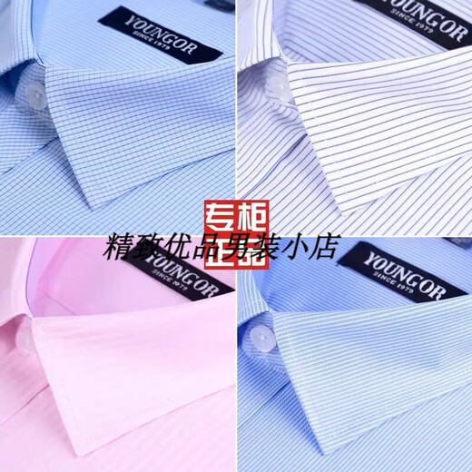 CEOGY雅戈尔男士短袖衬衫条纹纯棉免烫商务职业正装白色衬衣酒红[商 浅兰[商场同款] 42码[162-172斤]