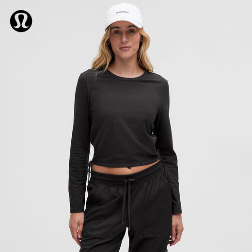 Lululemon丨Cinched women's lace-up adjustable open cotton blend long-sleeved T-shirt LW3IAAS black XS