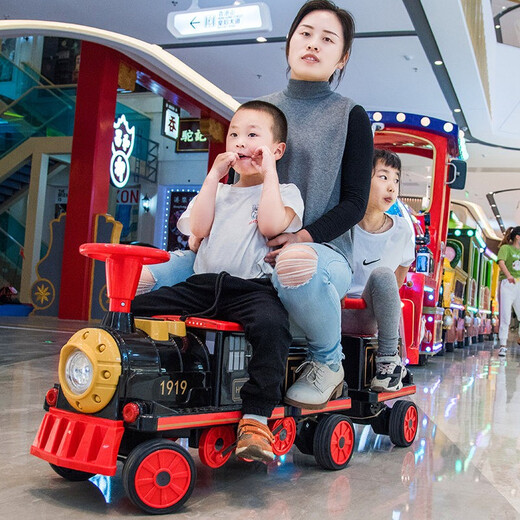 Hand in hand small train children's electric car four-wheel male and female baby stroller children can sit adults and children toy car red and black four-wheel drive + dual battery parent-child car/remote control