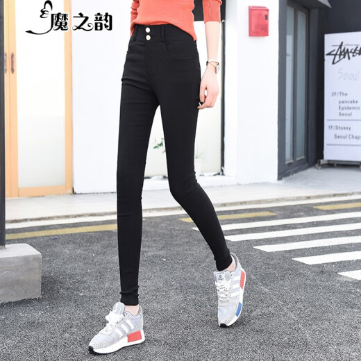 Demonic Rhyme high-waist outer leggings for women in spring, summer and autumn, pencil long pants for women, elastic tight magic pants 89588958 black trousers, spring and autumn style L (about 105-115 Jin [Jin is equal to 0.5 kg])
