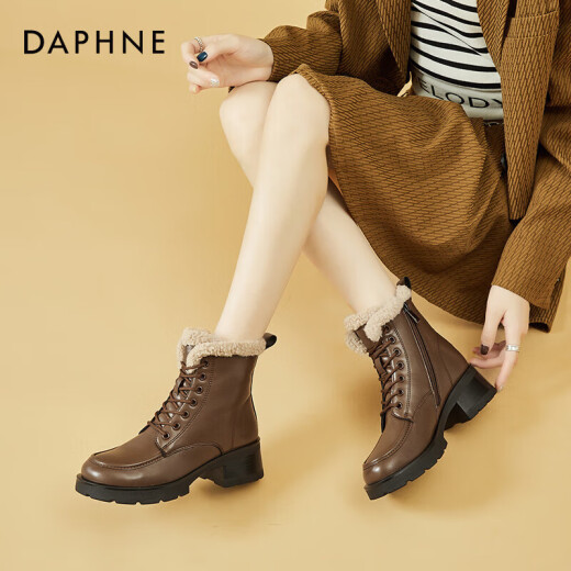 Daphne (DAPHNE) Martin boots women's 2024 new winter velvet thickened cotton shoes fur integrated snow boots mother women's shoes non-slip 4622608016 brown velvet 35