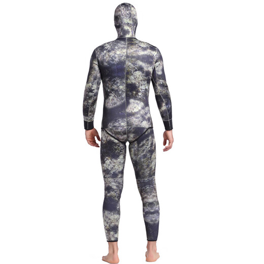 SBART 3MM rubber wetsuit split surf suit men's warm winter swimming long-sleeved one-piece swimsuit thickened jellyfish suit 1047 camouflage with hood XL