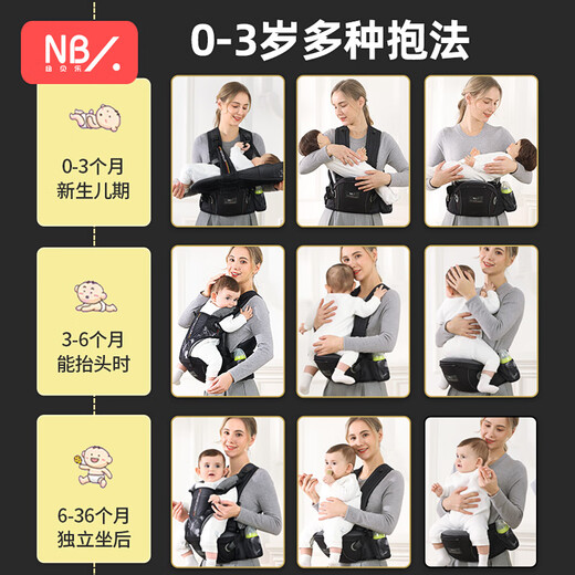 纽贝乐（NewBealer）婴儿背带腰凳新生儿横抱式抱娃神器小月龄宝宝前后两用多功能抱托 洛可可粉：双肩横抱，出生就能用