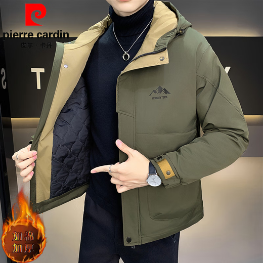 Pierre Cardin high-end jacket men's assault top autumn and winter 2025 new velvet thickened warm casual short jacket youth military green 3XL 160-180Jin Jin equals 0.5 kg