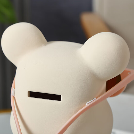 Internet celebrity violent bear cartoon TV wine cabinet living room decoration light luxury high-end ceramic children's piggy bank birthday gift 28cm black spectacled bear + camera piggy bank