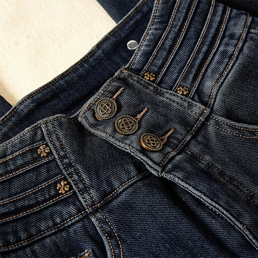 Shechi Slim Jeans 2025 Winter New Women's Plus Velvet Washed High Waist Breasted Small Foot Pants