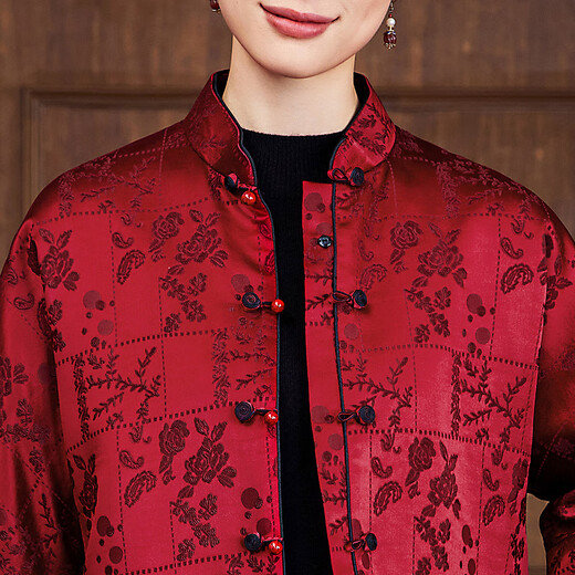 Xiyue 2024 winter Chinese style Guanle crepe quilted warm Chinese Tang suit jacket red banquet New Year cotton coat New Year burgundy L (weight 115~130)