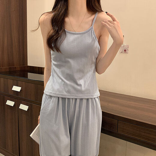 猫人四季款睡衣女纯棉2025年新款纯欲风甜美带胸垫简约蓝色三件套装 三件套 831 杏色 带胸垫可拆 M 建议80-95斤