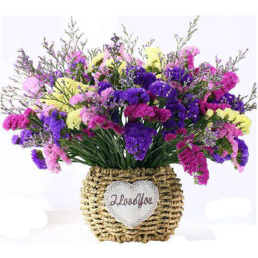 AIMAN Yunnan Flowers Dried Flower Bouquet Forget-Me-Not Lover Grass Combination Starry Living Room Real Flowers Flower Arrangement Home Furnishings 4-Color Forget-Me-Not Mix + Grass Includes Round Flower Basket