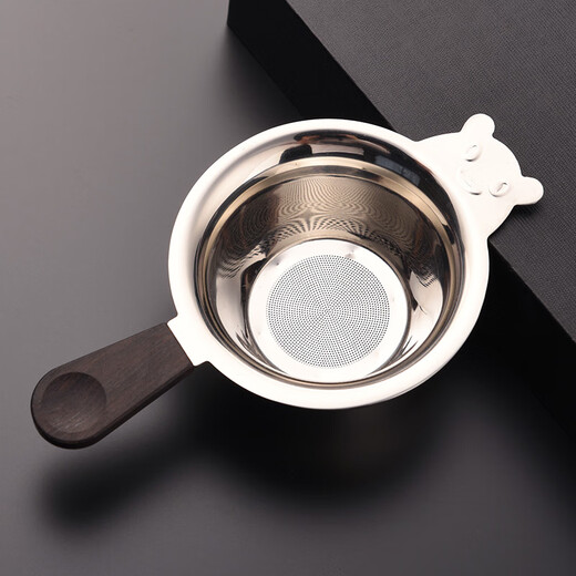 Jinge fair cup tea drain stainless steel food grade 304# filter creative tea filter tea water separation tea set accessories filter tea Panda tea drain rosewood handle + Guanshan base